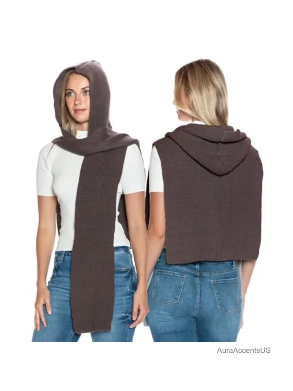 Knitted Hooded Scarf Balaclava 2-in-1 Winter Head Scarf for Women Men